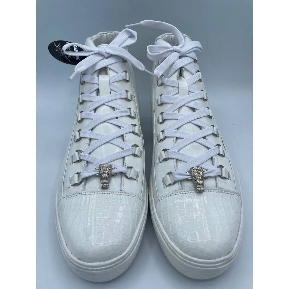 Belvedere Angelo White Crocodile Calf Leather High‎ Top Sneakers Mens 8 33683
